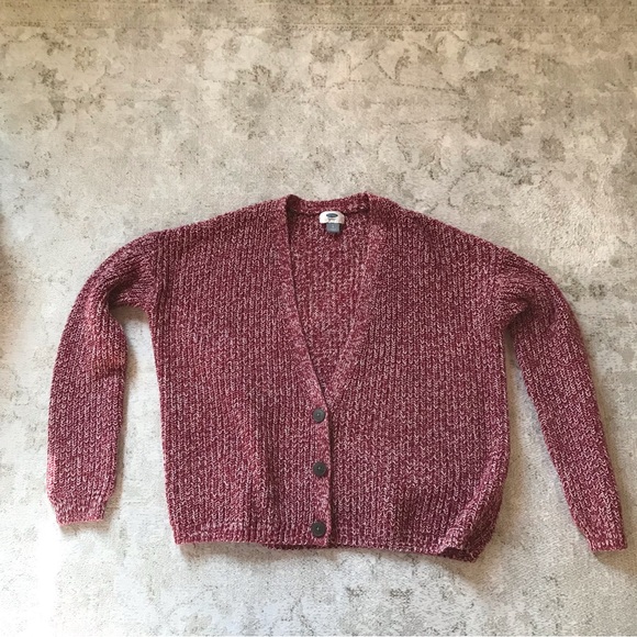 Old Navy Sweaters - Old Navy Buttoned Cardi Red and White Marbled size Large